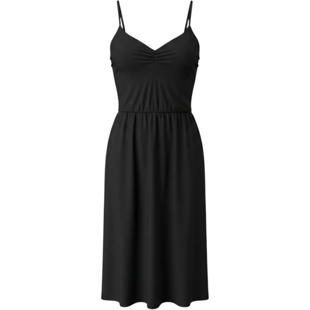 Yathon Black Ruched Bust Spaghetti Strap Midi Dress with Pockets‎ Womens Size M